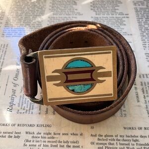 Rare Vintage 1979 *AVATAR* TECH-ETHER
GUILD Solid Brass Turquoise Belt Buckle